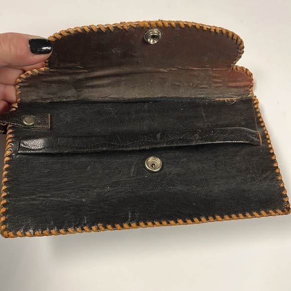 Handtooled Leather and Python Wristlet Clutch - Picture 5 of 9